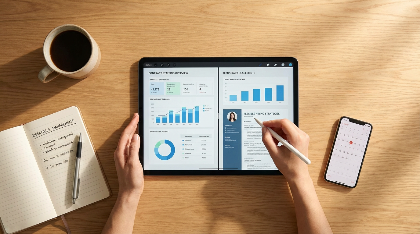 Recruitment consultants discussing contract staffing models